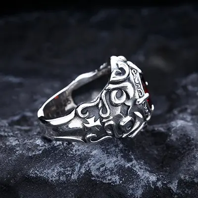 S925 Silberplattierter Granat-Blüten-Ring Herren