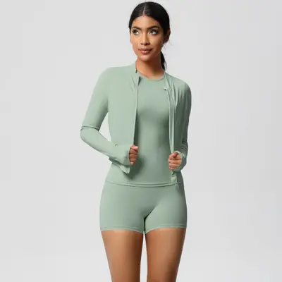 Yoga Three-Piece Set, Nude-Feel Brushed Fabric, Solid Color