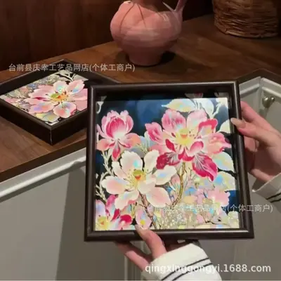 Purple Peony Square Decorative Tray, Art Tea Tray
