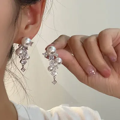925 Silver Needle Long Tassel Zircon Earrings for Women INS Fashion Accessible Luxury Niche Versatile Elegant Bow Earrings - 7