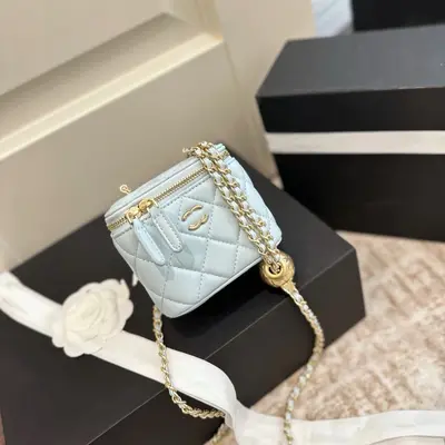Mini Gold Ball Chain Shoulder Bag, Diamond Quilted, Women - 10