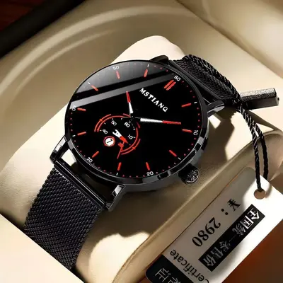 Black technology leather strap men's watch, Korean style, ultra-thin design - 13