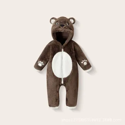 Baby Plush Romper, Cartoon Animal Design, Zipper Front, Autumn Winter - 8