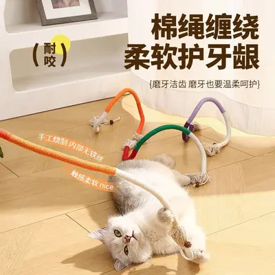 Cat Chew Rope Toy with Teaser Wand for Self-Play and Teething - 4