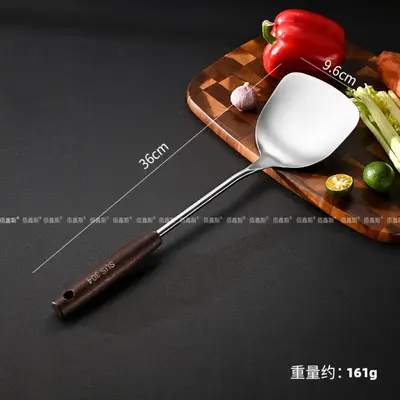 Ahşap saplı 304 paslanmaz çelik spatula, yüksek sıcaklığa dayanıklı süzgeç, spatula, mutfak gereç seti, çorba kaşığı, mutfak eşyaları - 7