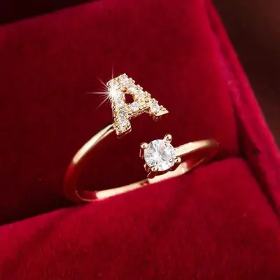 26 Letter Micro Zircon Women's Ring, 14K Plated