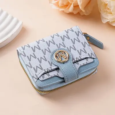 Women's Short Zipper Coin Purse, Printed Letters, M Element Vintage Floral Pattern - 10