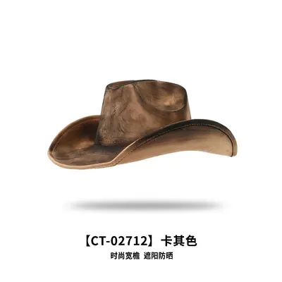 Suede-Texture Retro Western Cowboy Hat with Wide Brim - 9