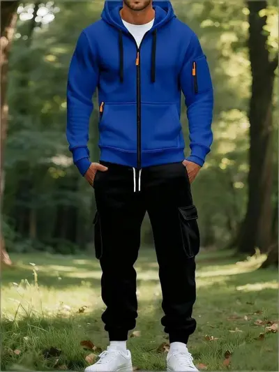 Men's Hooded Sweatshirt Set, Two-Piece, Multi-Pocket - 9
