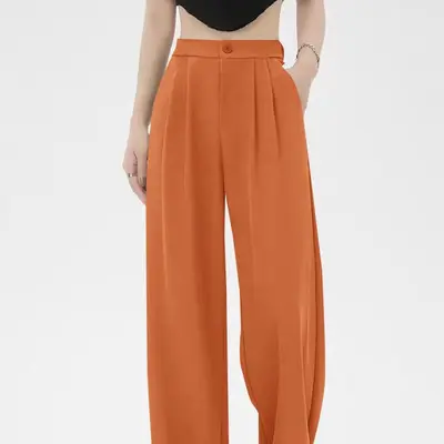 Damen-Anzughose, hohe Taille, locker, gerades Bein, Weitenschnitt - 11
