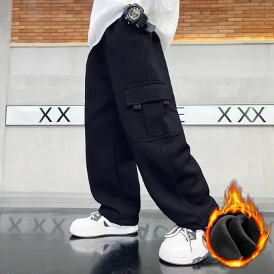 Boys' Knitted Cargo Trousers 2026 Autumn Winter, Wide-Leg