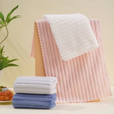 [Hot sale, in stock] Candy striped bath towel coral fleece 30*60 quick-drying absorbent towel factory wholesale - 8