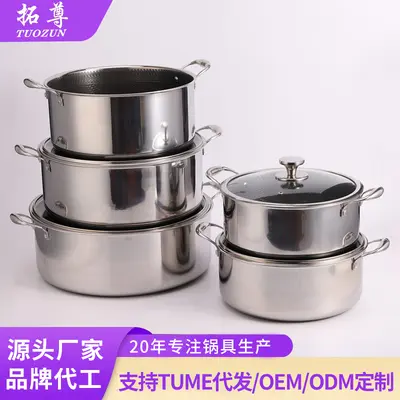 304 Stainless Steel Soup Pot Thick Base Induction Compatible - 2