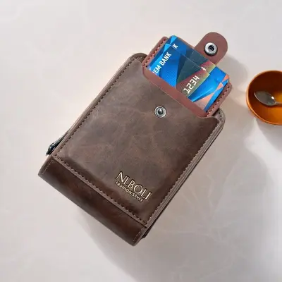 Men's Short Wallet, Large Capacity, Multifunctional with External Card Slot - 2