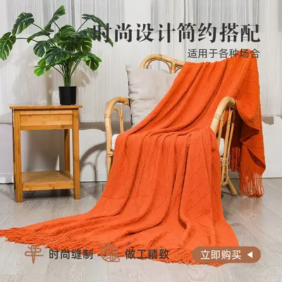 Knitted yarn blanket summer new Scandinavian tassel blanket office bed blanket premium sofa candy blanket - 3