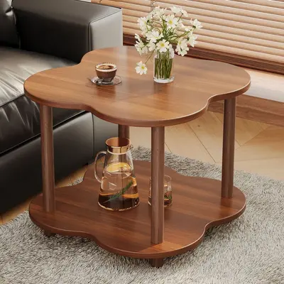 Retro Small Round Side Table, Movable, with Storage Shelf - 8
