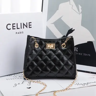 Embroidered Chain Small Women's Shoulder Bag, Diamond Pattern - 7