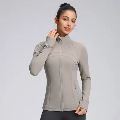 Define women's yoga jacket zip long sleeve stand collar fitted - 10