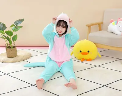 Thickened Winter Pajamas for Big Girls, One-Eyed Monster Print Crawl Suit