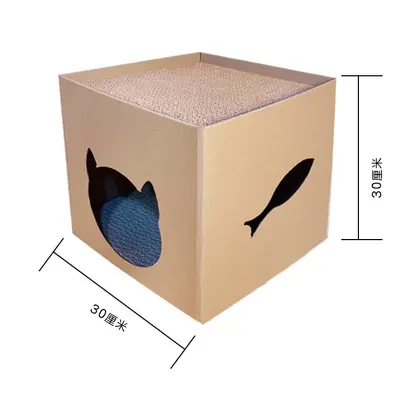 Rectangular Cat House Box Set with Corrugated Cardboard Scratcher and 5 Scratching Pads - 9