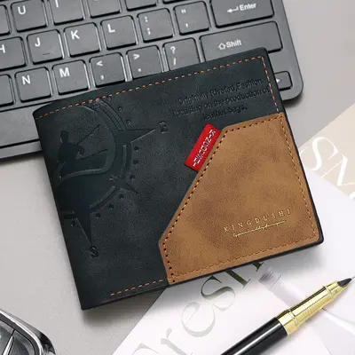 Men's Short Wallet, Retro Style, Multi-Card Slots, Zipper Coin Pocket - 6