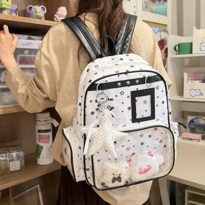 2026 neues Modell Cartoon Stern Rucksack für Damen Schüler Doppelschulter Rucksack niedlich transparent Puppe Tasche einfach großes Fassungsvermögen Schultasche - 4
