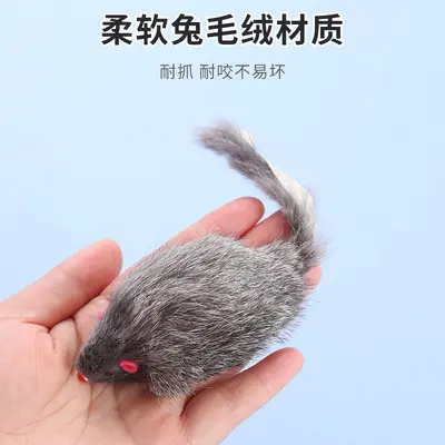 Rabbit Fur Mouse Cat Toy with Built-in Rattle, Chew-Resistant - 4