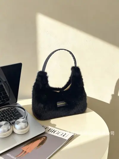 2026 Women's Plush Single Shoulder Bag, Faux Fur Underarm Bag - 5