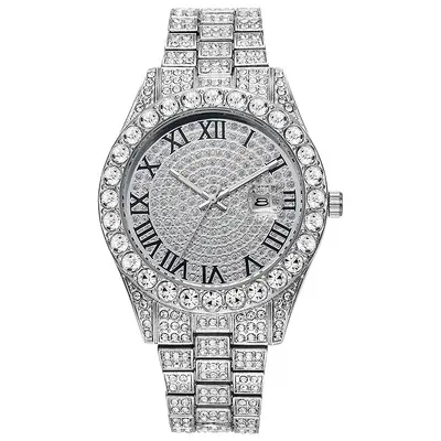Damen-Quarzuhr mit Edelstahlband, Kalender und Strass - 7