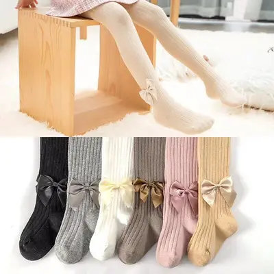 Girls' Pantyhose with Large Bow, Spring and Autumn