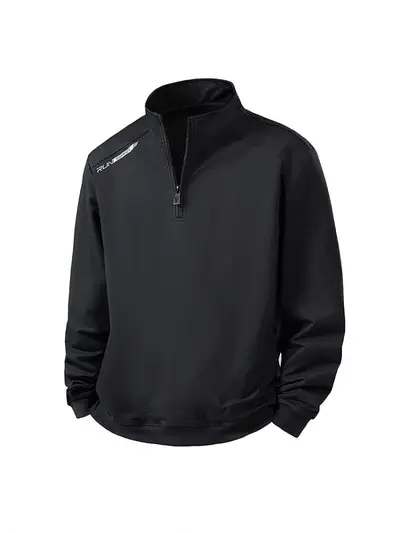 Men's Stand Collar Half-Zip Sweatshirt, Solid Color, Loose Fit, Spring Autumn