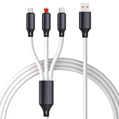 120W silikon üçü bir arada hızlı şarj, Huawei ve Apple çok fonksiyonlu şarj kablosuna uygun kalınlaştırılmış bir ila üç veri kablosu