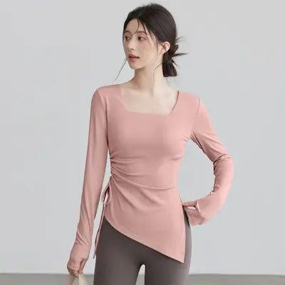 Kadın sonbahar yoga üstü, slim fit uzun kollu koşu ve pilates antrenman kıyafeti - 6