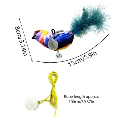 Cat Toy Squeaky Feather Bird Teaser Wand, Durable - 4