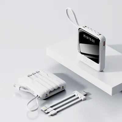 Cross-Border Mini Power Bank 20000mAh with Built-in Cable, Portable Mobile Charger, Corporate Gift with Custom Logo