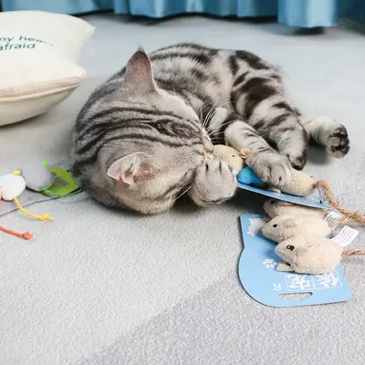Gerçekçi peluş fare kedi oyuncağı, 3'lü set, kedi nanesi içerir - 4