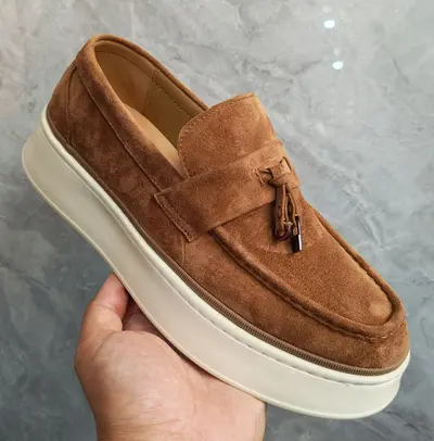 Men's Loafers, Matte Suede Genuine Leather, Breathable Flyknit Mesh, 2026 - 4