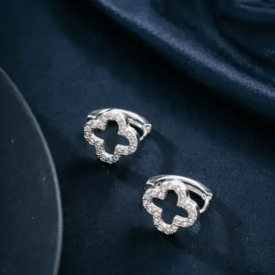 Vierblättriges Kleeblatt Diamant Ohrringe Damen, Ohrklemme