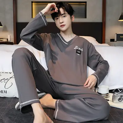 Men's Minimalist Long-Sleeve Round-Neck Pajama Set - 9