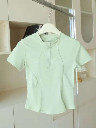 Women's Summer Sports Top, Thin, Stand-up Collar, Running and Pilates - 9