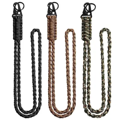 Robuste geflochtene Paracord-Halsschlinge Schlüsselanhänger für Damen und Herren, Outdoor-Überlebens-Paracord-Halskette mit Kamera, Geldbörse und Schlüsseln