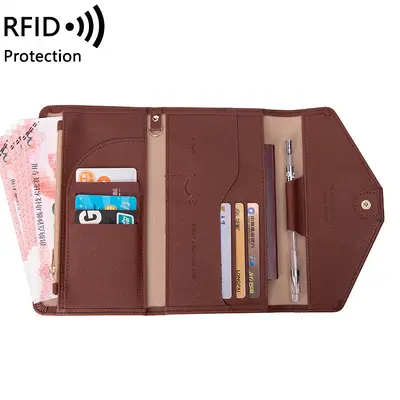 RFID pasaport cüzdanı, üç katlı, deri, seyahat için - 10