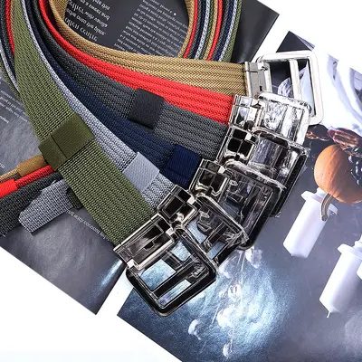Alloy double ring buckle men's belt Korean style woven nylon tactical sports outdoor pants belt canvas wholesale men's style