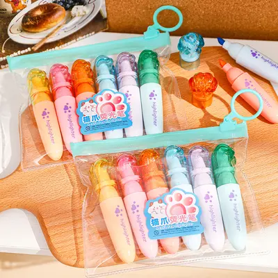 Cute Cat Paw Highlighter Set, Macaron Colours, for Students
