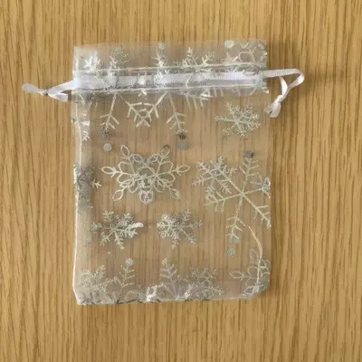 Christmas Snowflake Drawstring Organza Candy Bags - 10