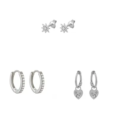 Zircon flower heart earring set, clip-on no piercing studs - 4