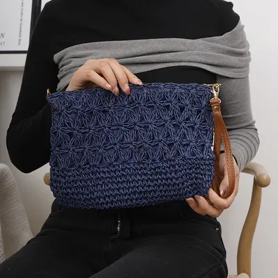 Kadın Oyma Örgü Hasır El Çantası Yaz Plaj Tatili Retro Tarz - 10