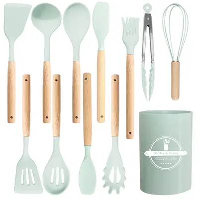 12 Parça Gıda Sınıfı Silikon Mutfak Gereçleri Seti, Spatula ve Kepçe, Isıya Dayanıklı - 9