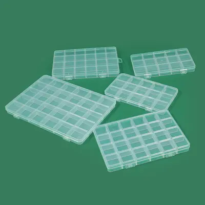 Grenzüberschreitende transparente PP-Kartenschachteln mit festem Rastergitter, 10er-, 15er-, 24er-, 28er-Fach, kleine Produkte, Ohrring-, Messingperlen-Verpackungsbox
