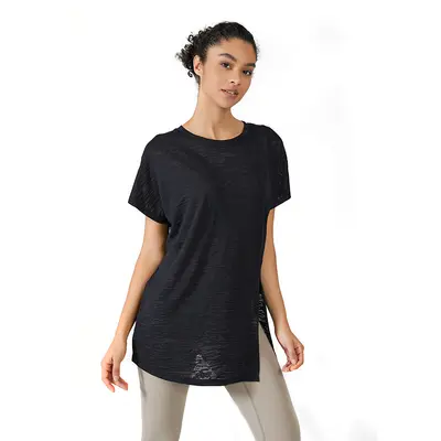 Damen-Langarm-Yogaoberteil mit Blumenmuster, leicht, einseitiger Schlitz, lockerer Schnitt - 6